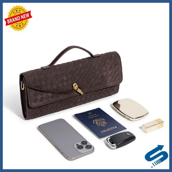 Suede Woven Evening Clutch Crossbody Bag with Metal Buckle